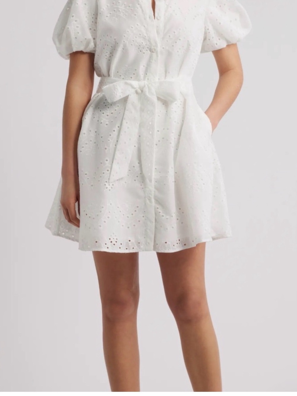 Sam Edelman White Eyelet Button Front Dress with Tie Waist - like new!